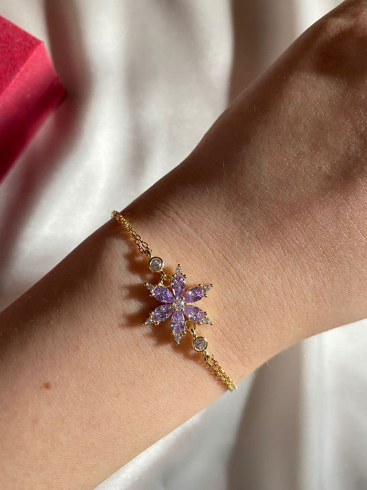 925 Sterling Silver Birth Flower Aster Bracelet, Birthstone Flower,  Birth Month Flower, September Birth Flower Bracelet, Floral Jewelry