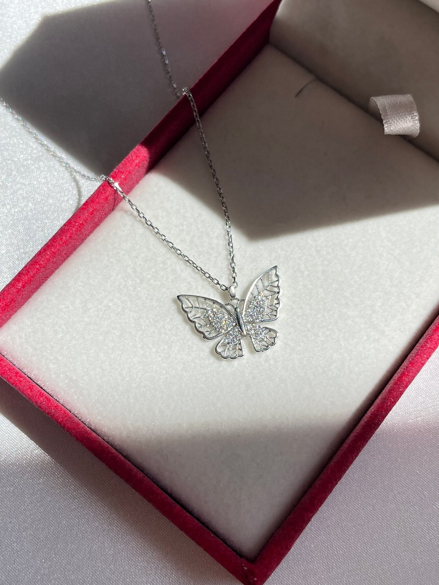 925 Sterling Diamond Silver Butterfly Necklace, Tiny Butterfly Necklace, Minimalist Butterfly Necklace, Mother's Day Gift, Dainty Butterfly