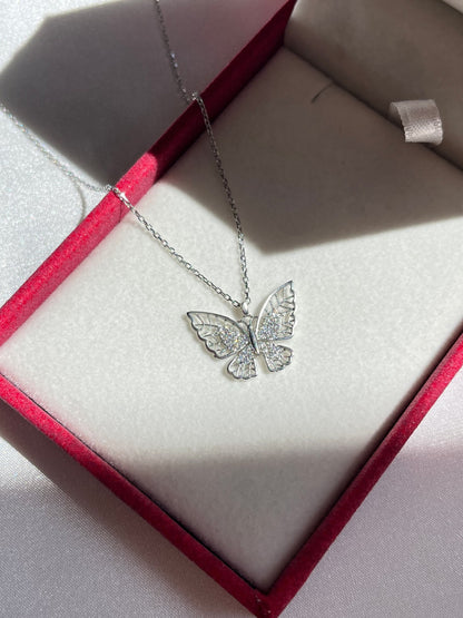 925 Sterling Diamond Silver Butterfly Necklace, Tiny Butterfly Necklace, Minimalist Butterfly Necklace, Mother's Day Gift, Dainty Butterfly