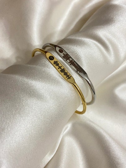 Custom Music Scan Code Couple Bracelet, Soundwave Gold-Silver Bracelet, Song Bracelet, Personalized Code Bracelet, Customized Music Engraved