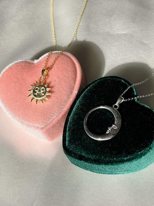 Sun and Moon Matching Double Necklace, Matching Jewelry For Couple, Sun and Moon Necklace Set, Couple Gifts Ideas, Sun and Moon Lovers.