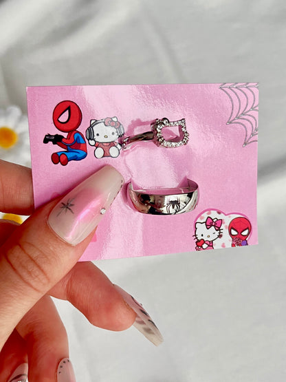 Couple Hello Kitty Spiderman Matching Rings, Couple Ring, Couple Gift Idea , Gift For Her, Adjustable Couple Rings, His And Her Ring