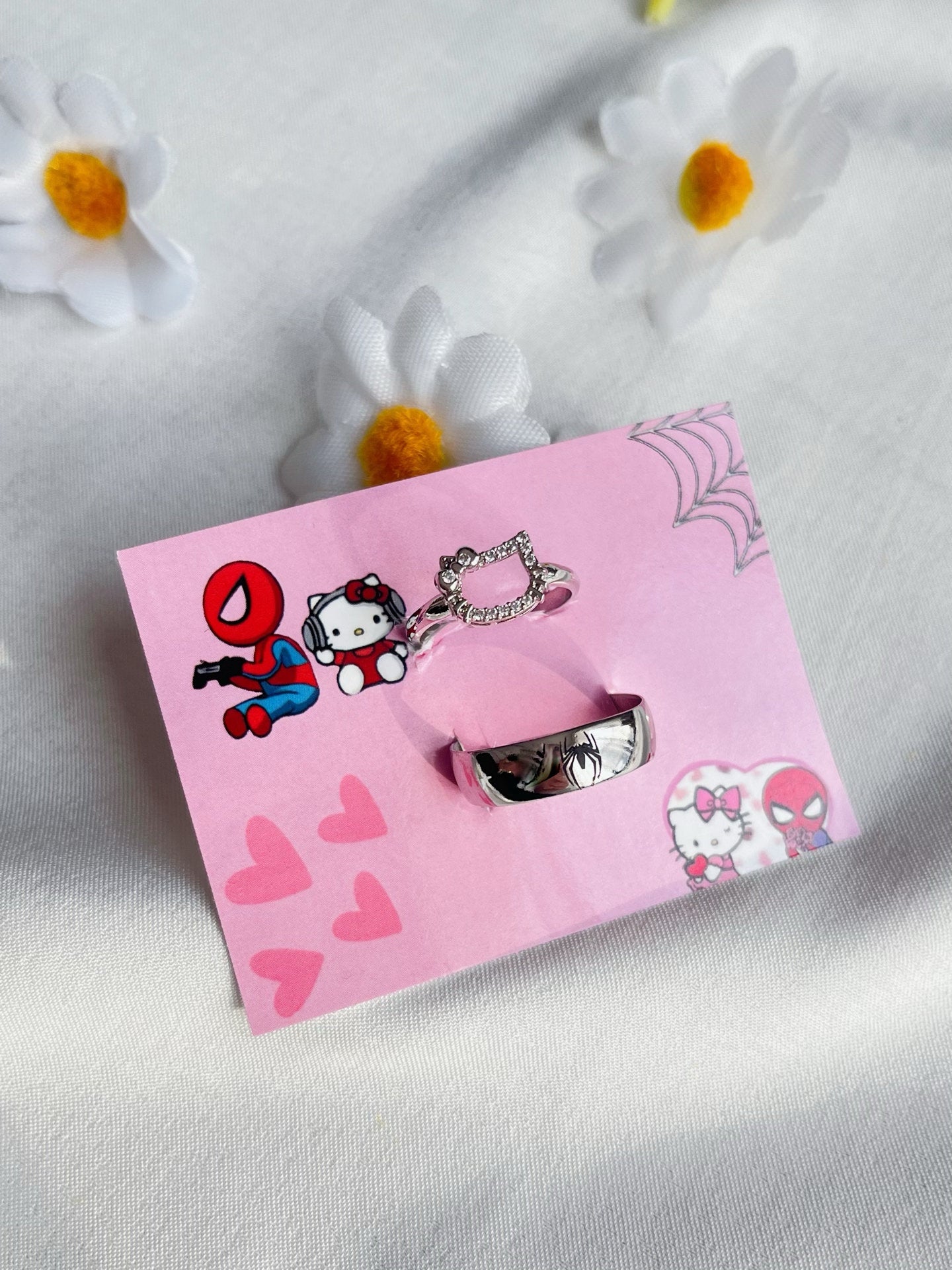 Couple Hello Kitty Spiderman Matching Rings, Couple Ring, Couple Gift Idea , Gift For Her, Adjustable Couple Rings, His And Her Ring