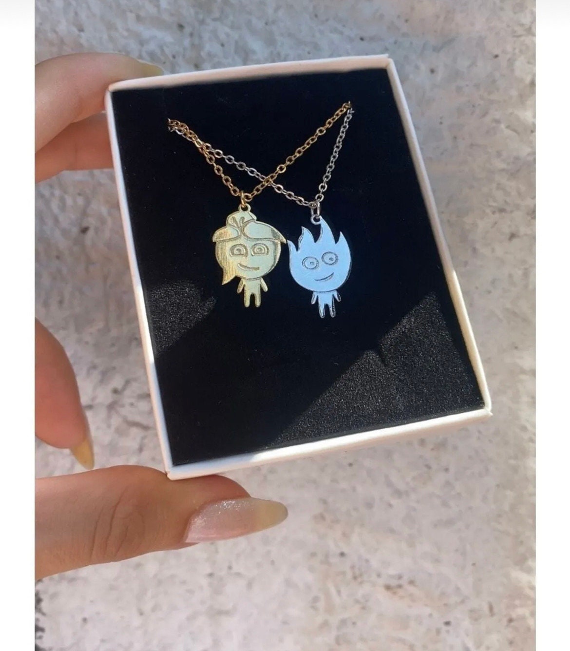 Gold Plated Fireboy and Watergirl Couple Necklace, 2pcs Love Necklace, Valentine Couple Necklace, 2pcs Best Friend & BFF Friendship