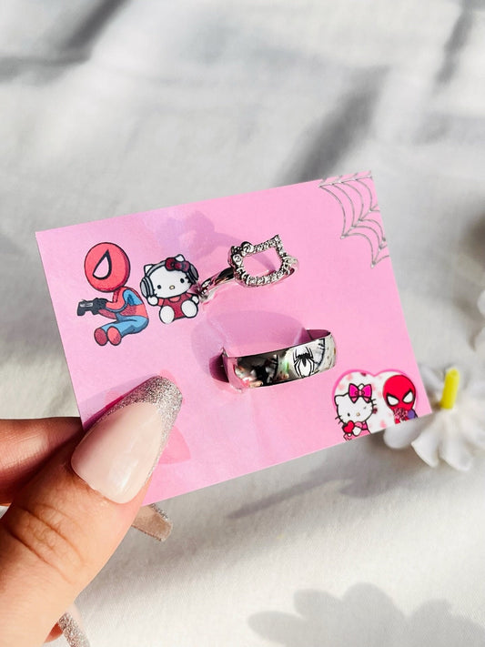 Couple Hello Kitty Spiderman Matching Rings, Couple Ring, Couple Gift Idea , Gift For Her, Adjustable Couple Rings, His And Her Ring