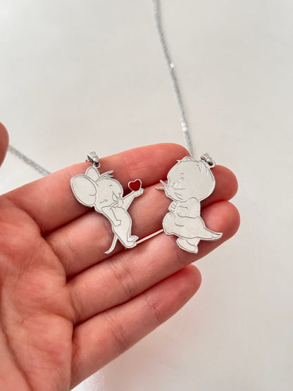 Stainless Steel Chain Tom & Jerry Heart Couple Necklaces