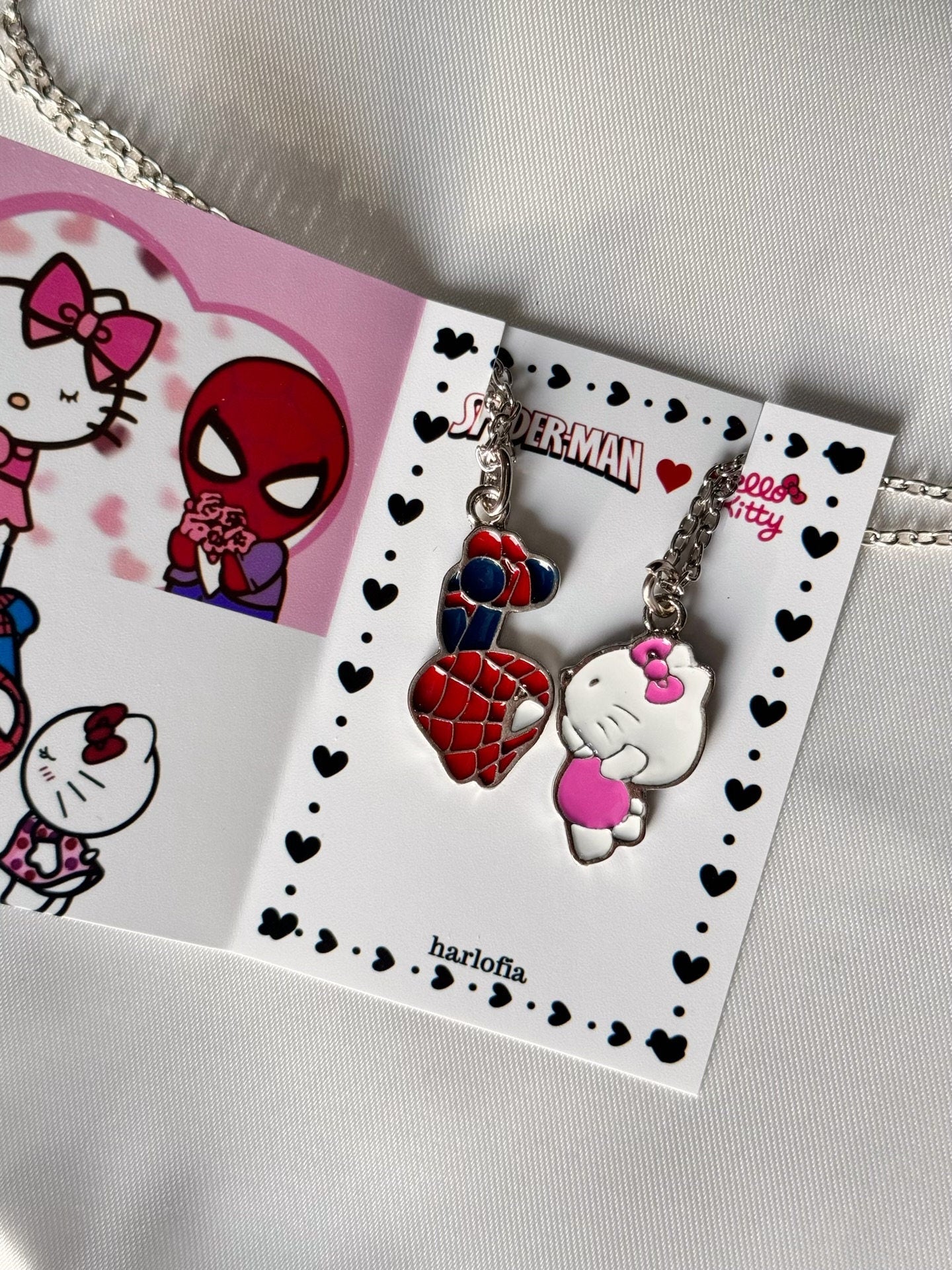 Cute Spiderman and Hello Kitty Couple Necklaces