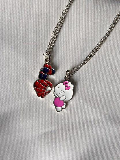 Cute Spiderman and Hello Kitty Couple Necklaces